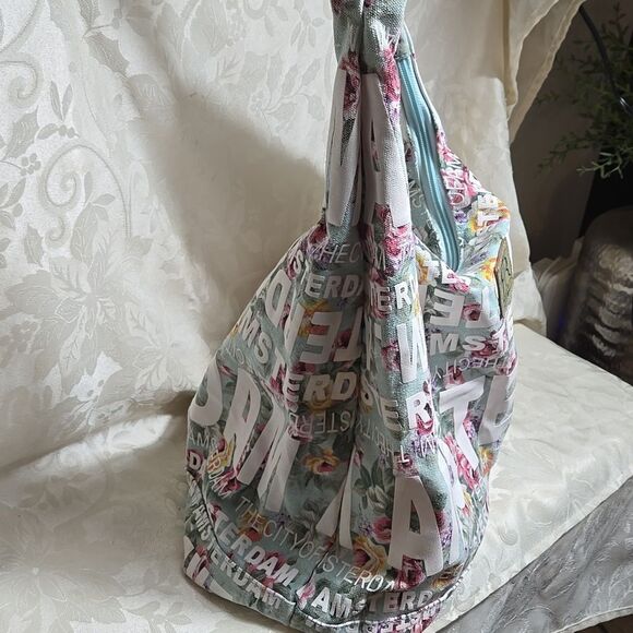 Robin Ruth Light Blue Floral Amsterdam Print Multicolor Shoulder Hobo Bag - Picture 5 of 7